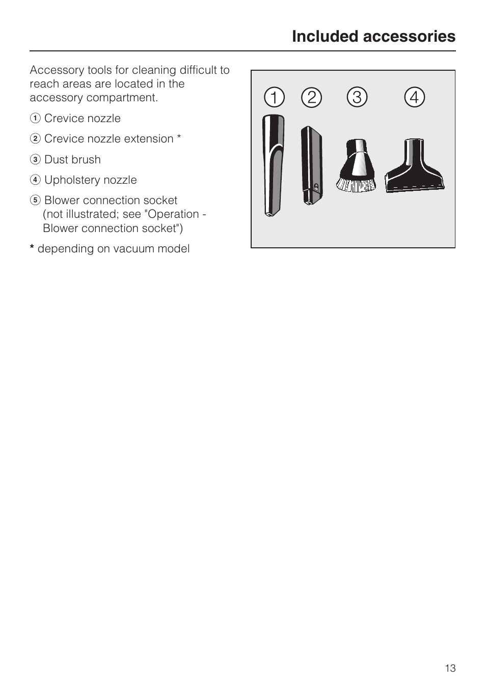 Included accessories 13, Included accessories | Miele S 500 User Manual | Page 13 / 44