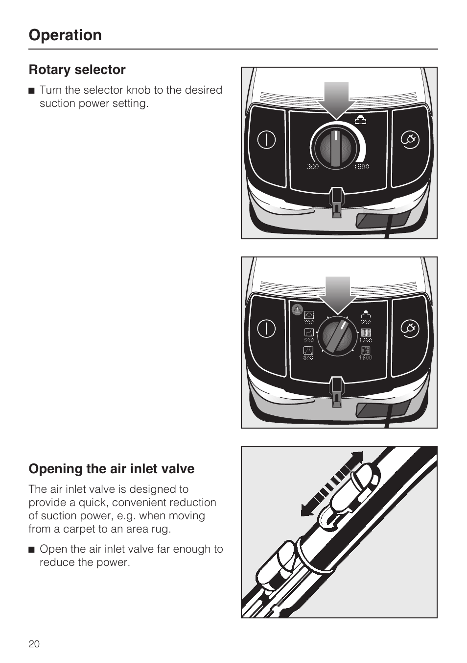 Operation | Miele S 500 User Manual | Page 20 / 44