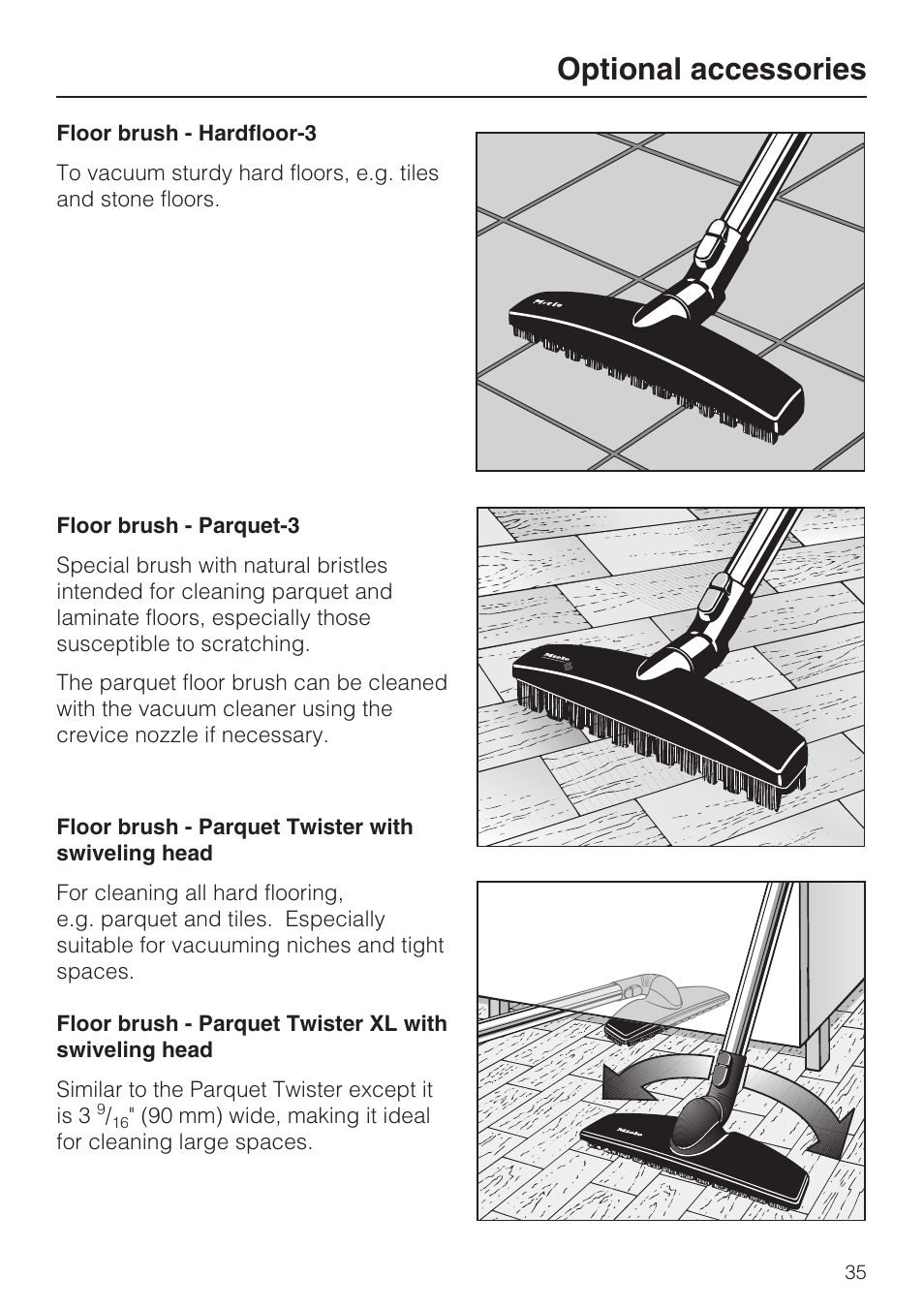 Optional accessories | Miele S 500 User Manual | Page 35 / 44