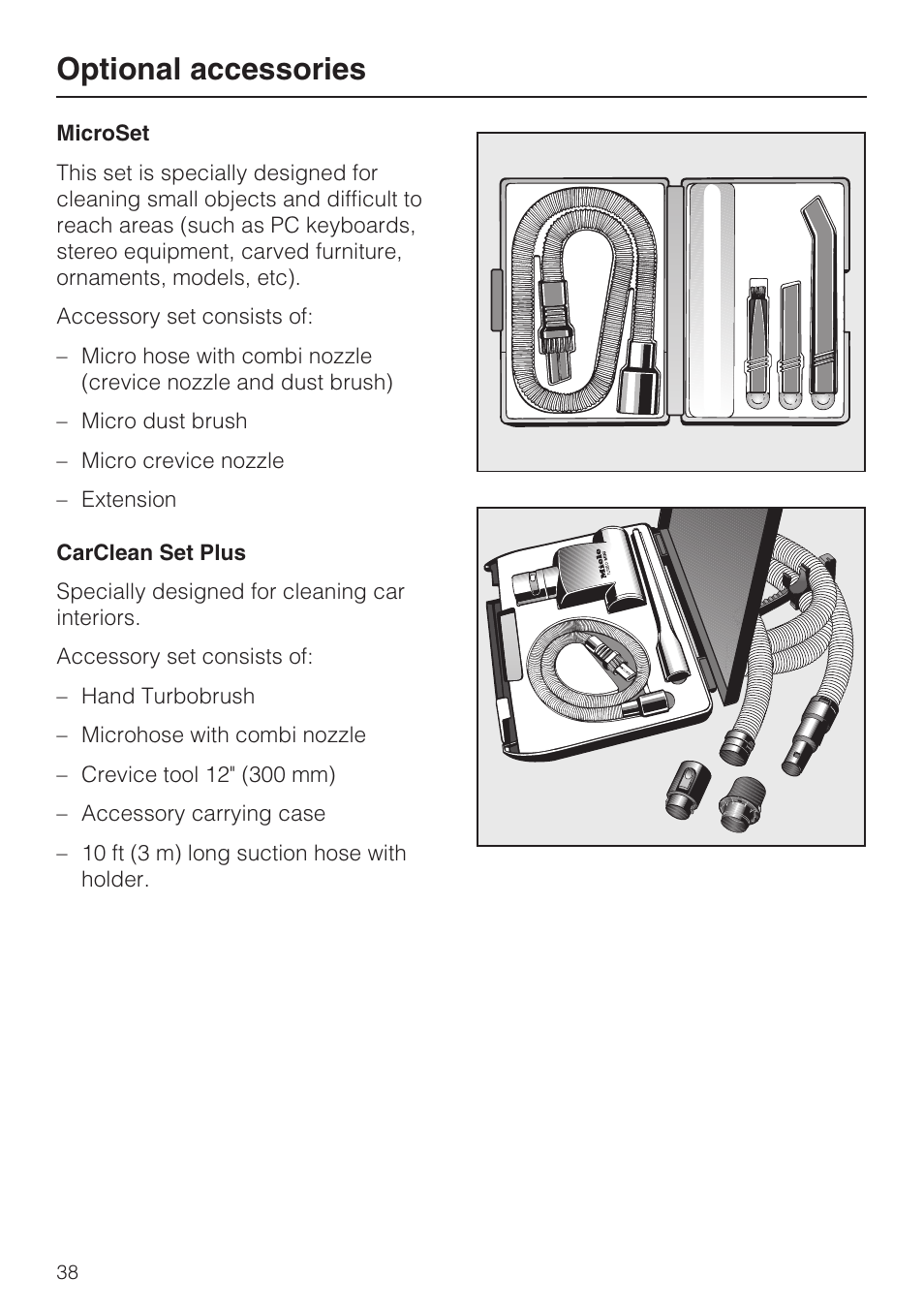 Optional accessories | Miele S 500 User Manual | Page 38 / 44