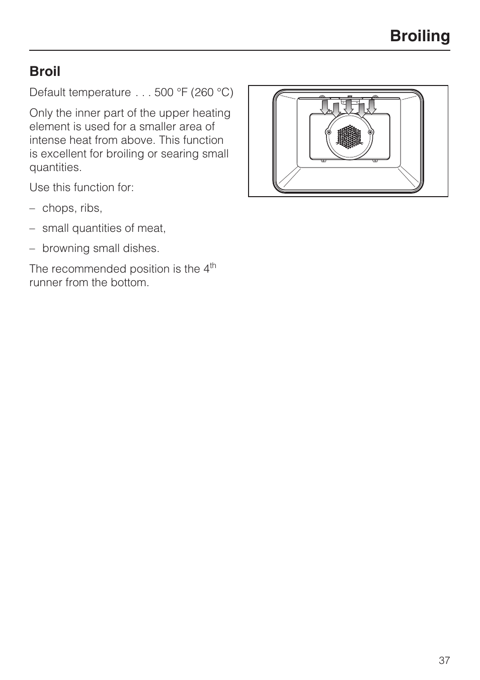 Broiling, Broil | Miele H 4844 BP User Manual | Page 37 / 68