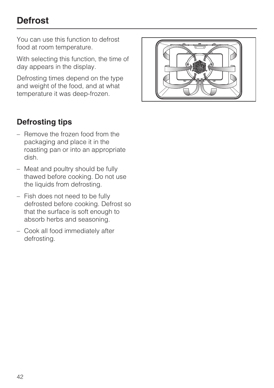 Defrost 42, Defrosting tips 42, Defrost | Defrosting tips | Miele H 4844 BP User Manual | Page 42 / 68