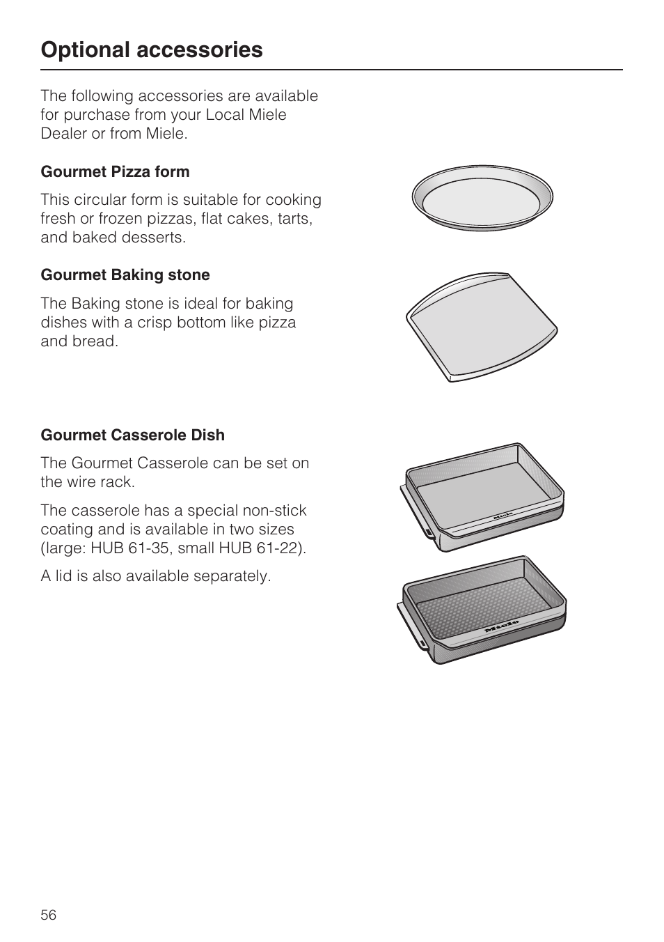 Optional accessories 56, Optional accessories | Miele H 4844 BP User Manual | Page 56 / 68