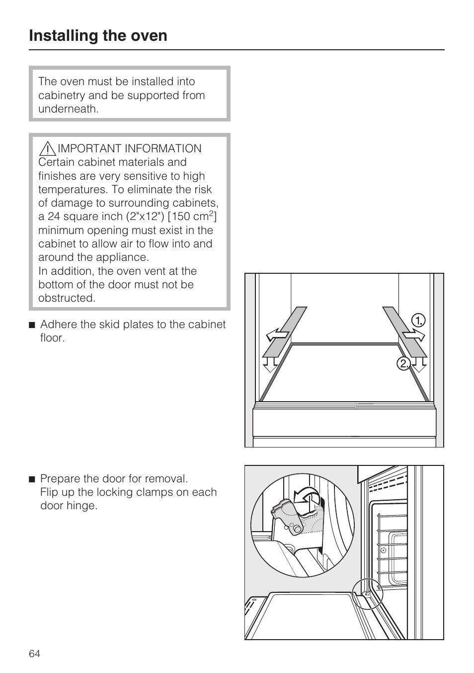 Installing the oven 64, Installing the oven | Miele H 4844 BP User Manual | Page 64 / 68