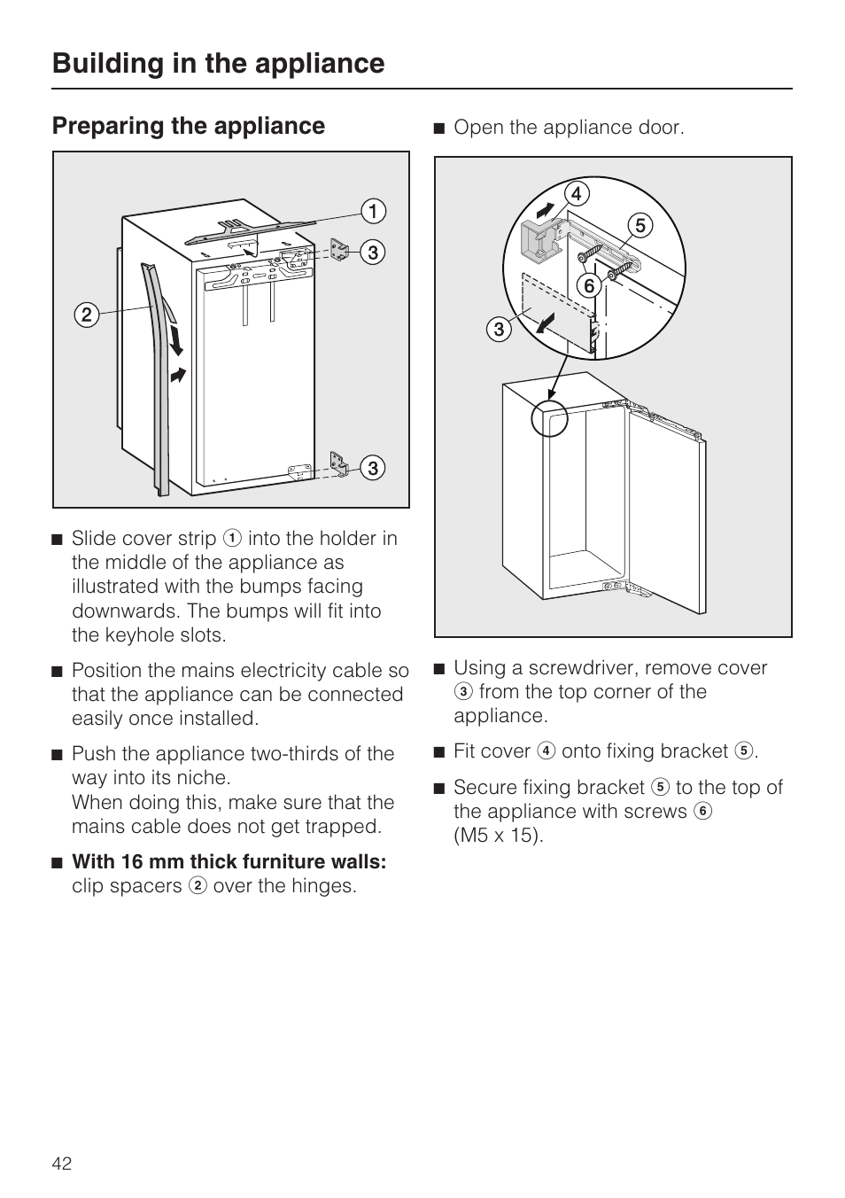 Building in the appliance, Preparing the appliance | Miele Refrigerator with Dynamic cooling K9752 User Manual | Page 42 / 52