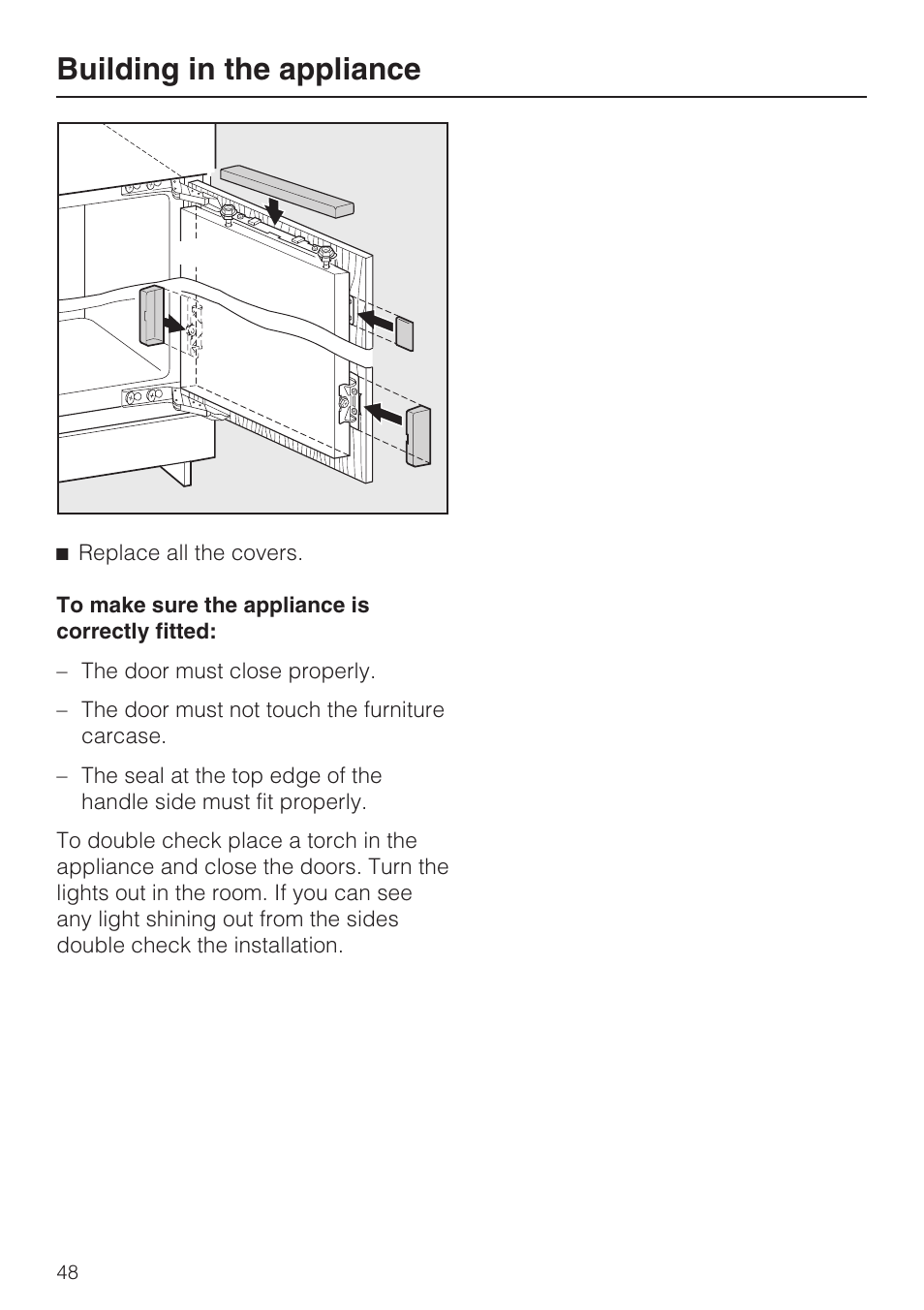 Building in the appliance | Miele Refrigerator with Dynamic cooling K9752 User Manual | Page 48 / 52