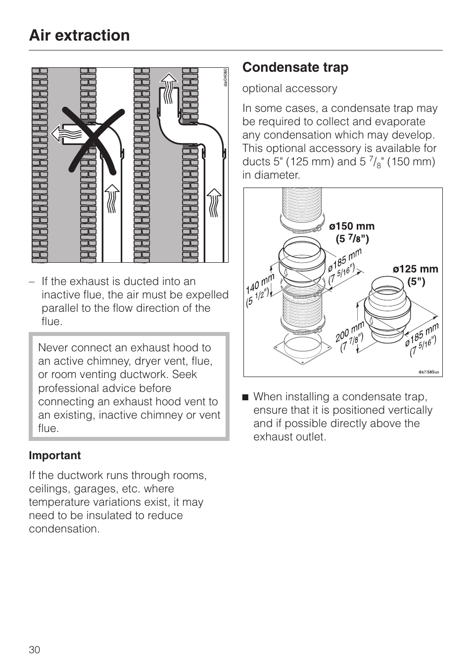 Air extraction, Condensate trap | Miele DA250-4 User Manual | Page 30 / 32