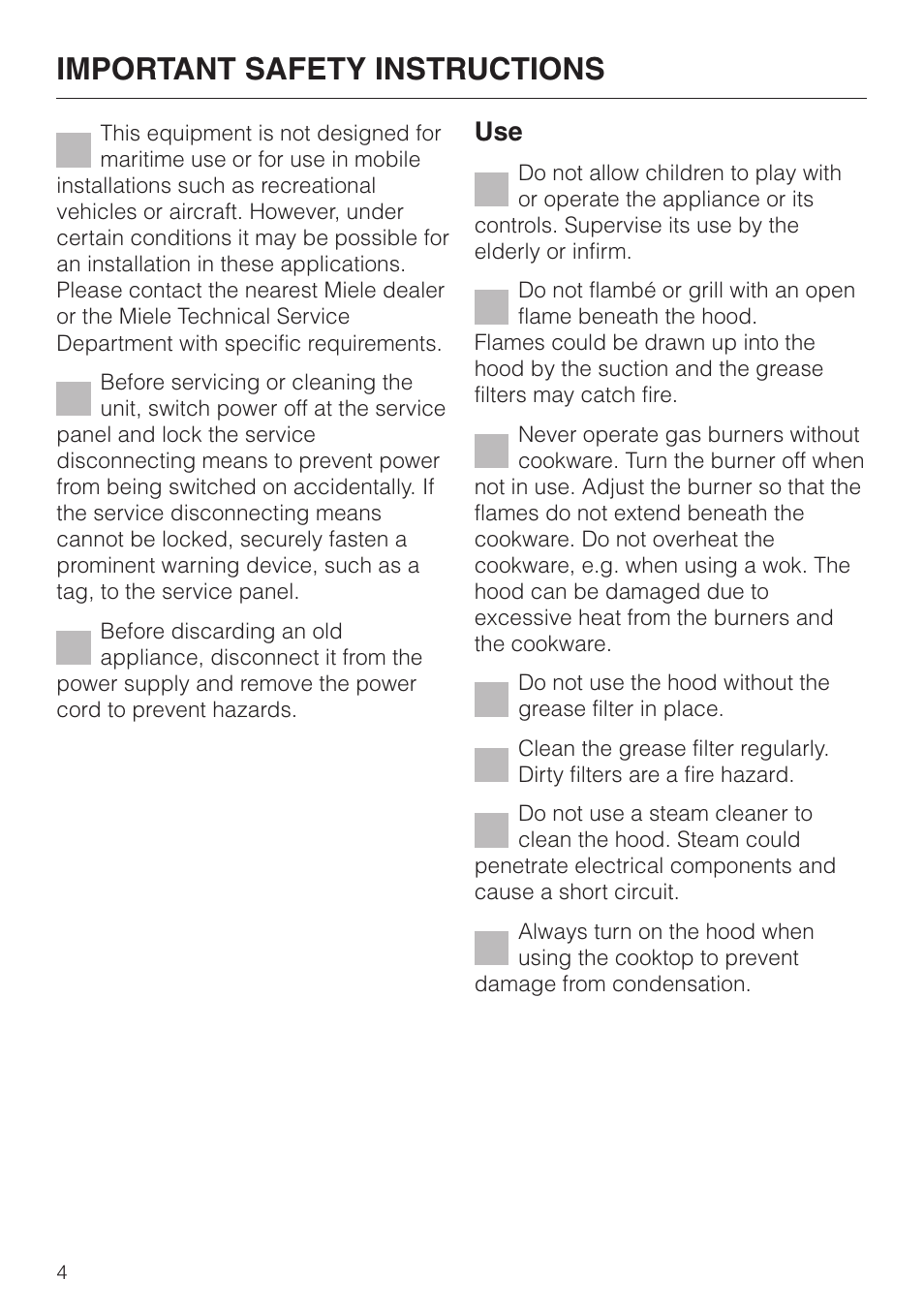 Important safety instructions | Miele DA250-4 User Manual | Page 4 / 32