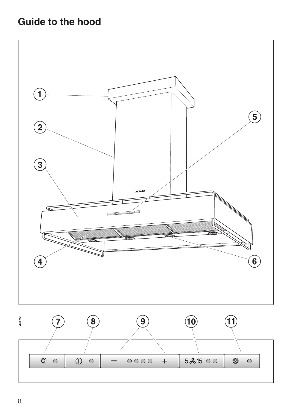 Guide to the hood 8, Guide to the hood | Miele DA250-4 User Manual | Page 8 / 32