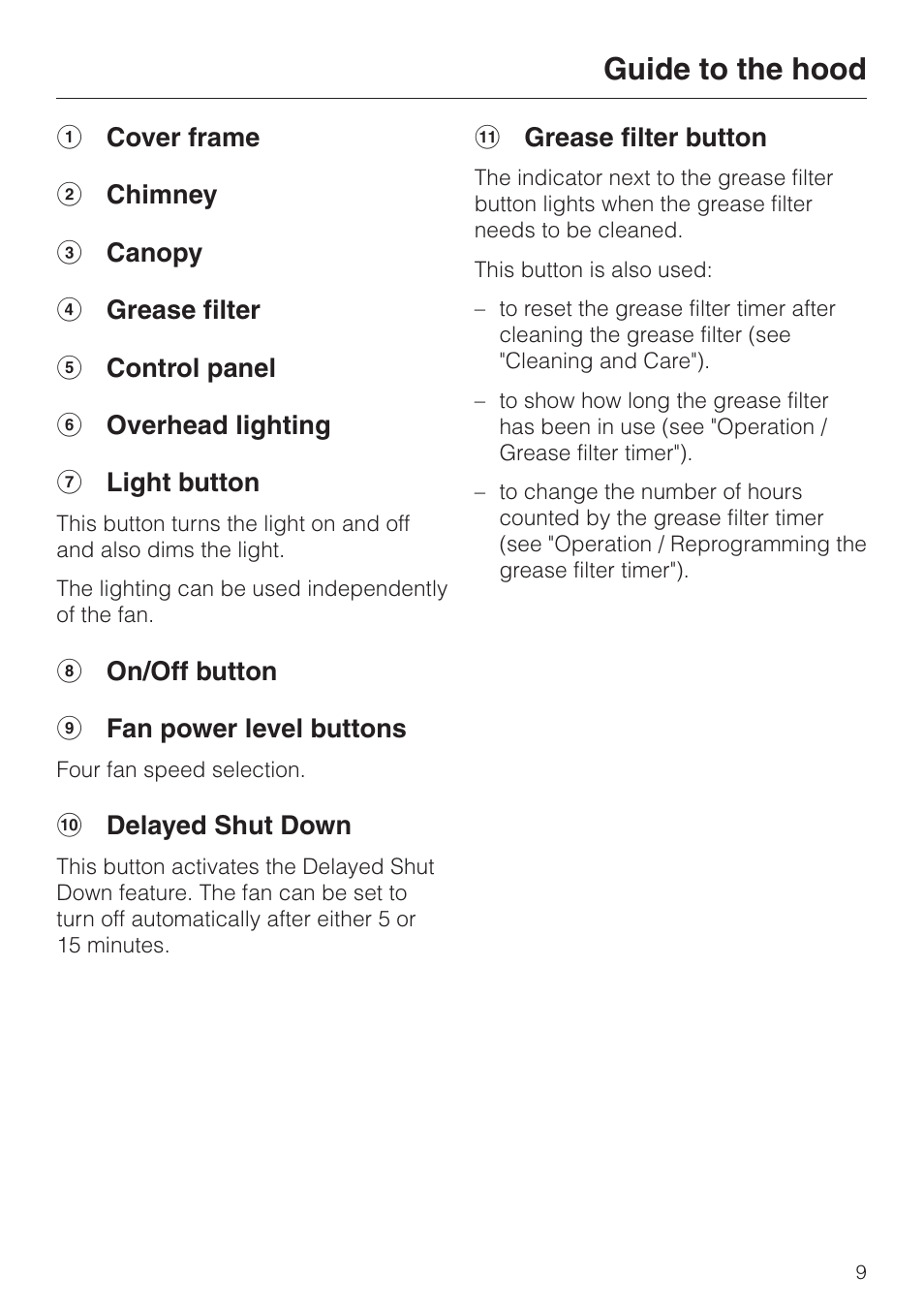 Guide to the hood | Miele DA250-4 User Manual | Page 9 / 32