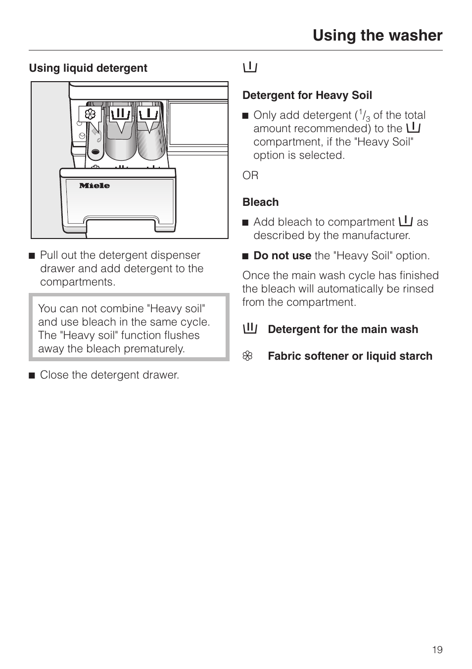 Using the washer | Miele W3033 User Manual | Page 19 / 60