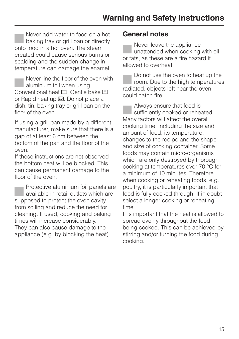 Warning and safety instructions | Miele H 4140 User Manual | Page 15 / 72