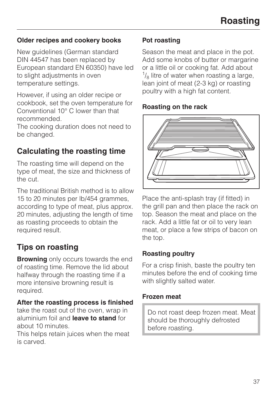 Roasting, Calculating the roasting time, Tips on roasting | Miele H 4140 User Manual | Page 37 / 72