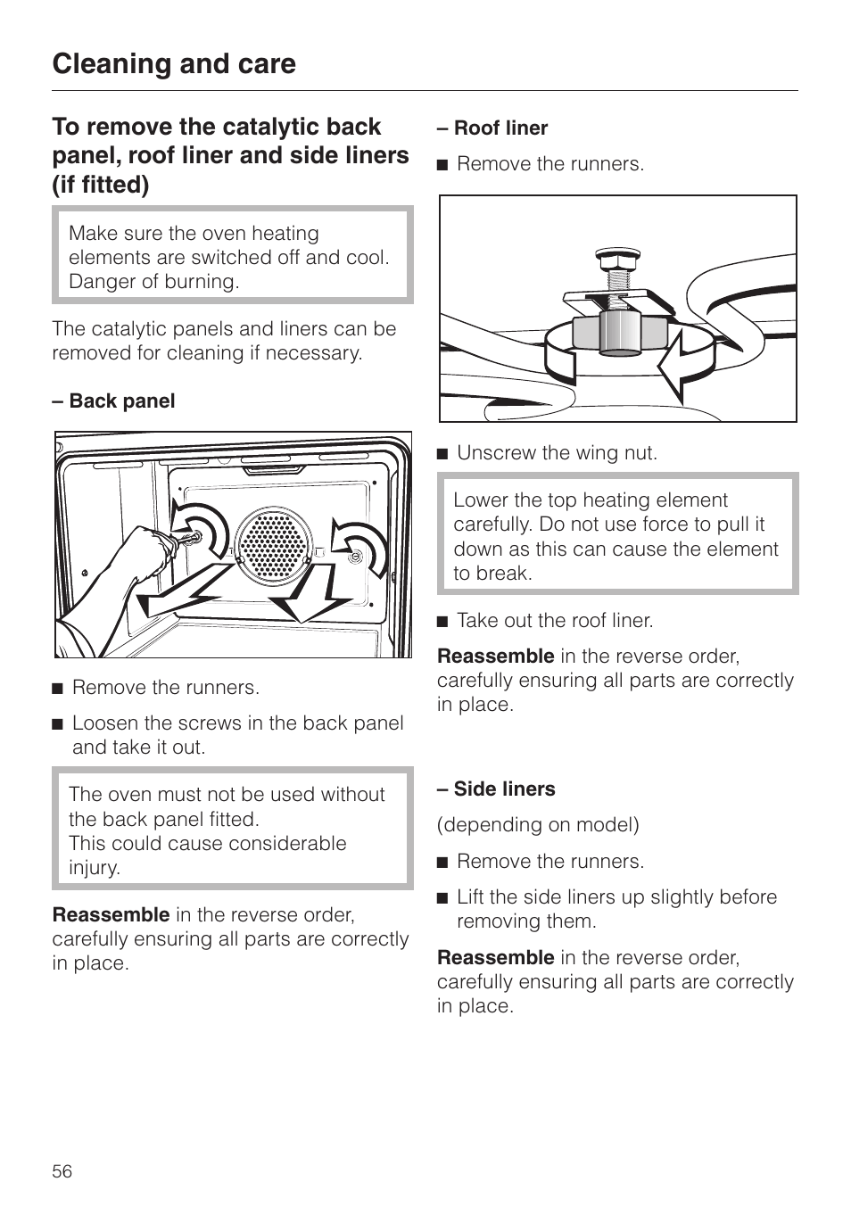 Cleaning and care | Miele H 4140 User Manual | Page 56 / 72