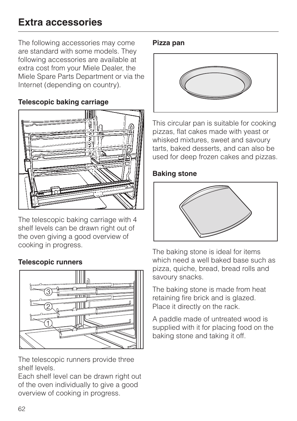 Extra accessories 62, Extra accessories | Miele H 4140 User Manual | Page 62 / 72