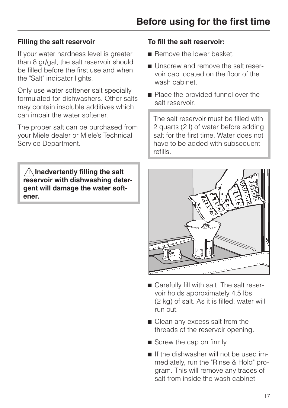 Before using for the first time | Miele NOVOTRONIC G 841 SC PLUS User Manual | Page 17 / 48