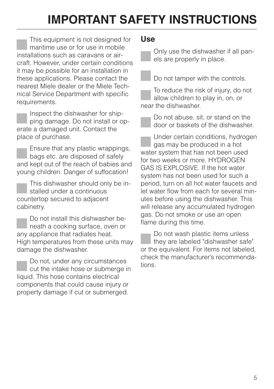 Important safety instructions | Miele NOVOTRONIC G 841 SC PLUS User Manual | Page 5 / 48