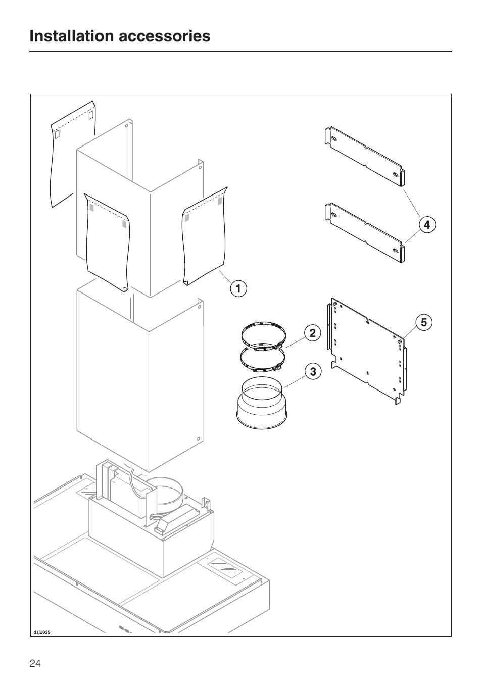 Installation accessories 24, Installation accessories | Miele DA259-4 User Manual | Page 24 / 36
