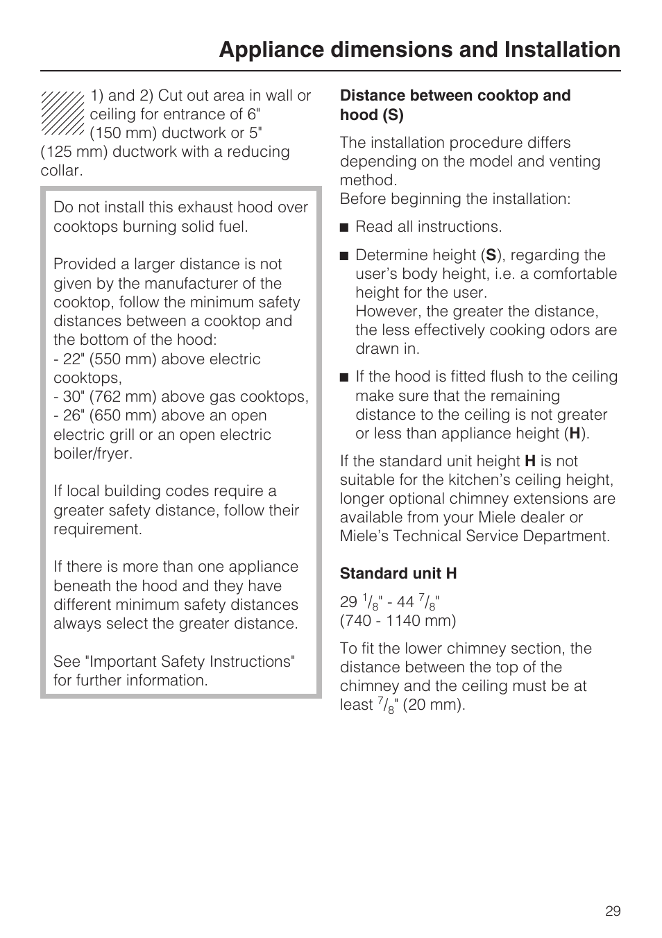 Appliance dimensions and installation | Miele DA259-4 User Manual | Page 29 / 36