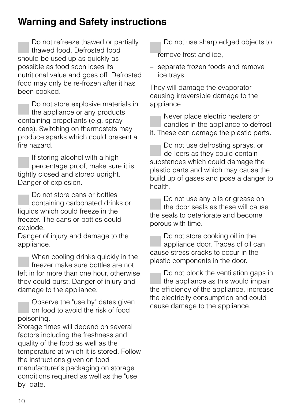 Warning and safety instructions | Miele KF 7540 SN User Manual | Page 10 / 48