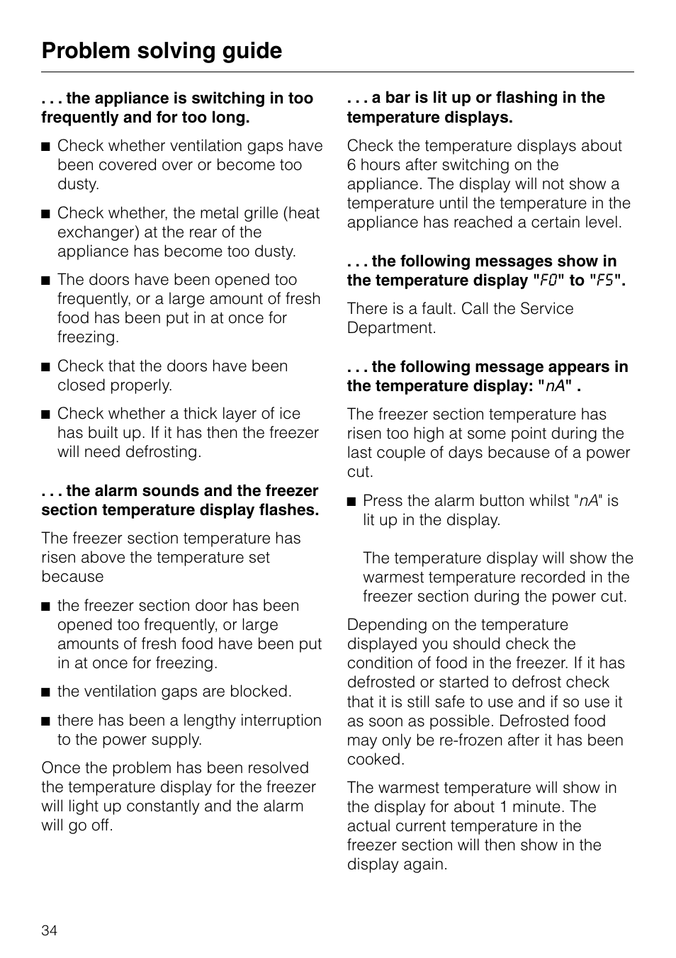 Problem solving guide | Miele KF 7540 SN User Manual | Page 34 / 48