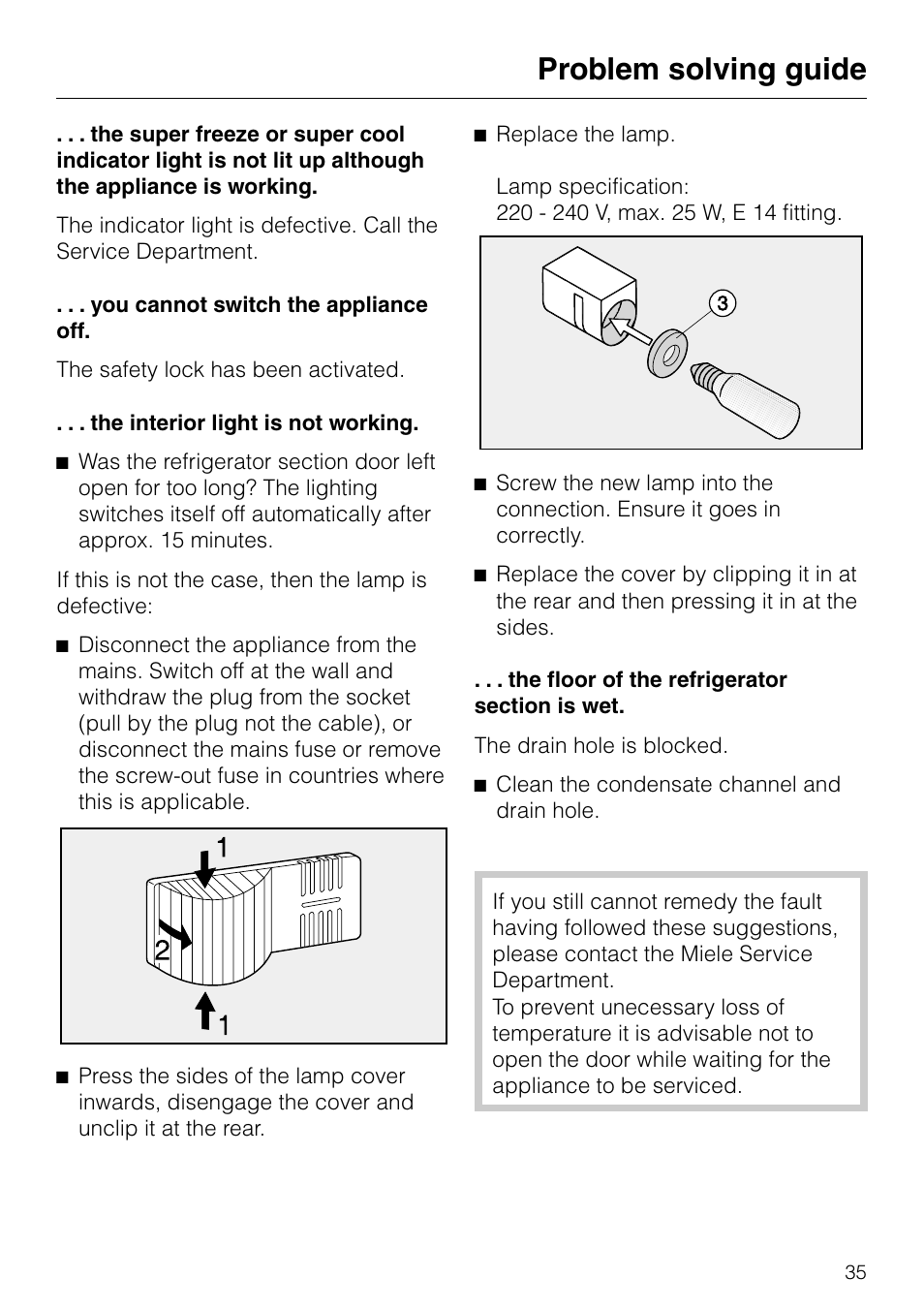 Problem solving guide | Miele KF 7540 SN User Manual | Page 35 / 48