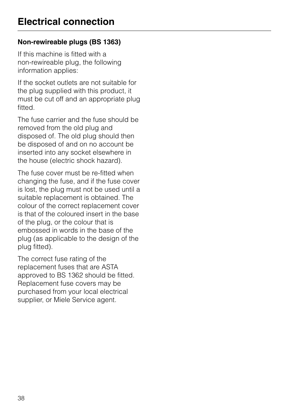 Electrical connection | Miele KF 7540 SN User Manual | Page 38 / 48