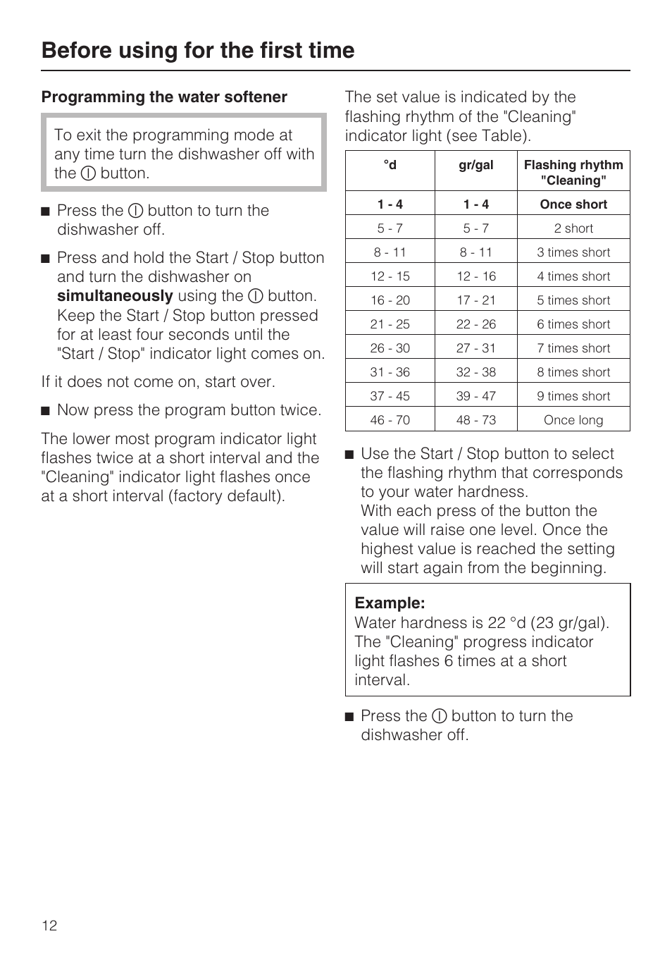 Before using for the first time | Miele G 4500 User Manual | Page 12 / 56
