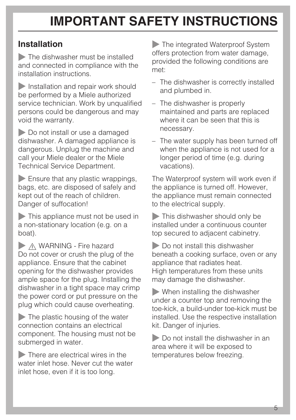 Important safety instructions | Miele G 4500 User Manual | Page 5 / 56