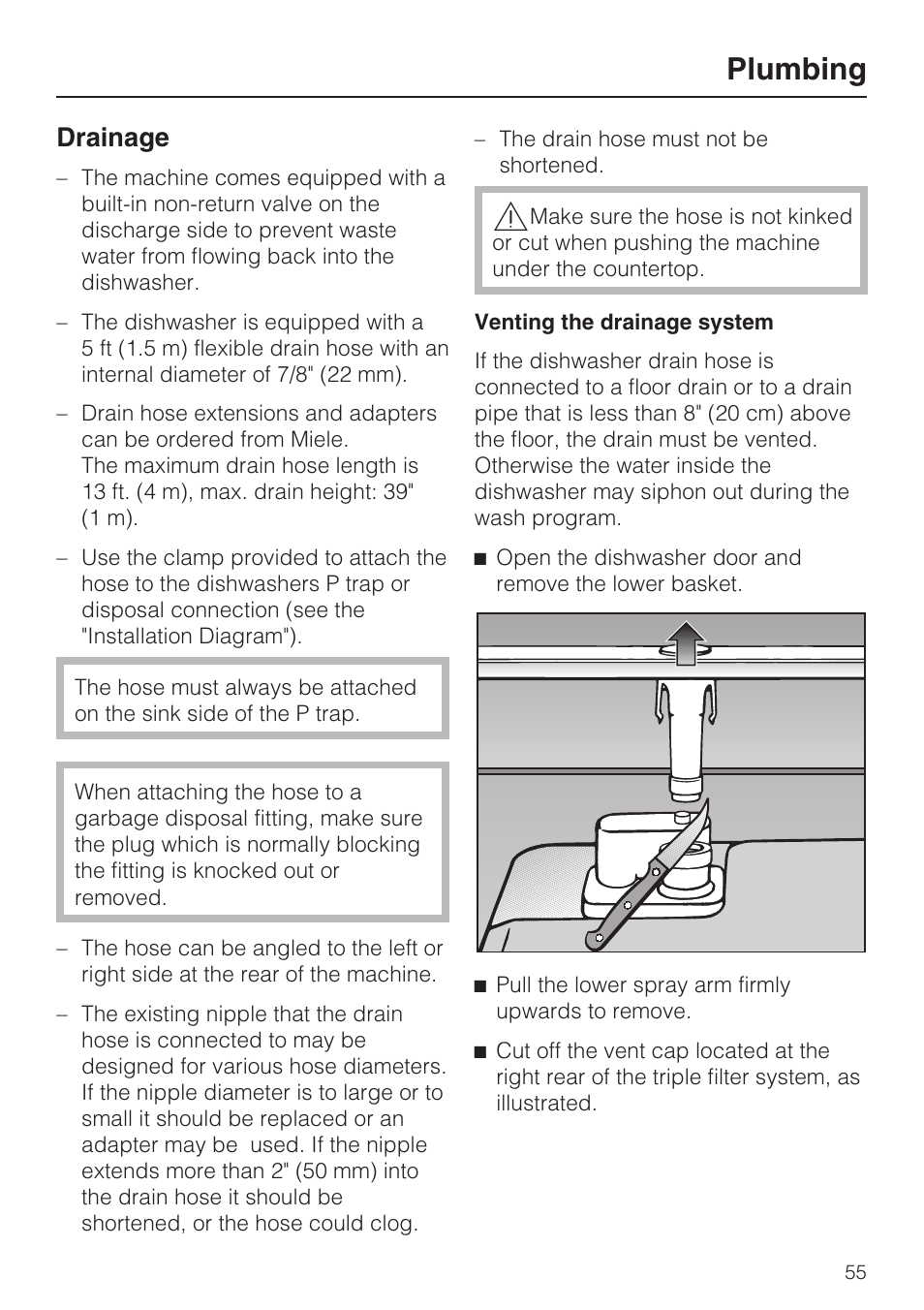 Drainage 55, Plumbing, Drainage | Miele G 4500 User Manual | Page 55 / 56
