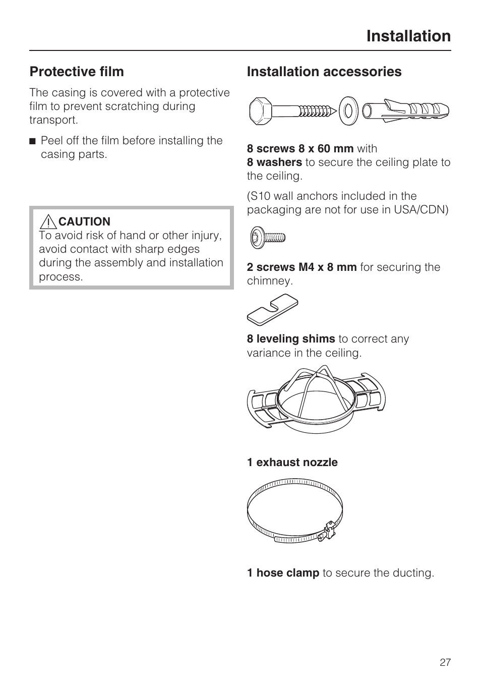 Installation 27, Installation accessories 27, Installation | Miele DA5000D User Manual | Page 27 / 32