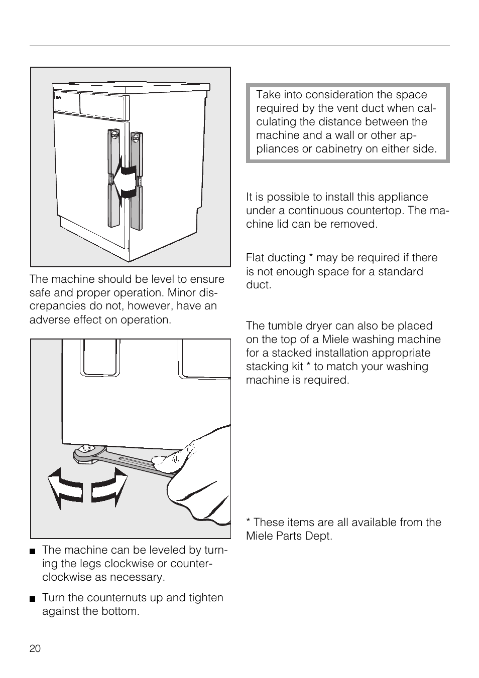 Installation 20, Installation, Where to install the machine | Miele T1520 User Manual | Page 20 / 32
