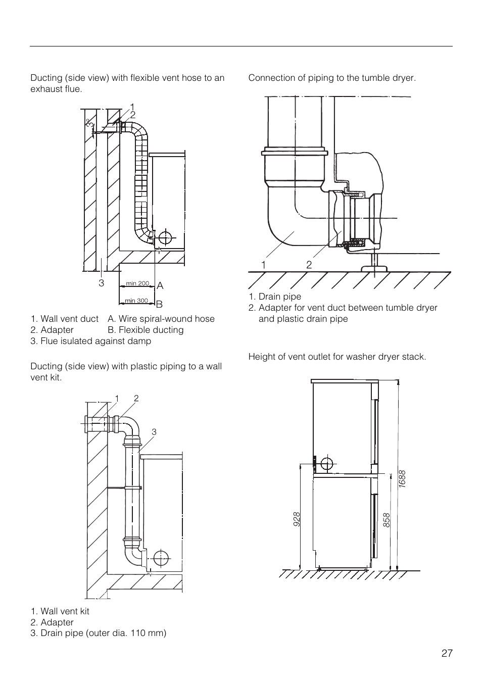 Installation - venting | Miele T1520 User Manual | Page 27 / 32