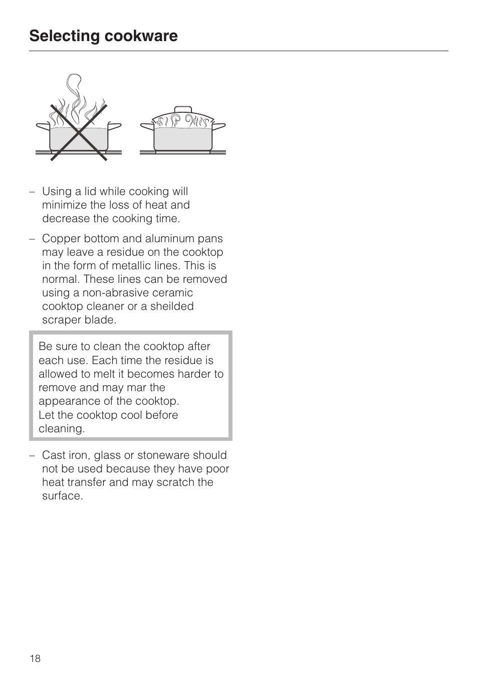 Selecting cookware | Miele KM424 User Manual | Page 18 / 24