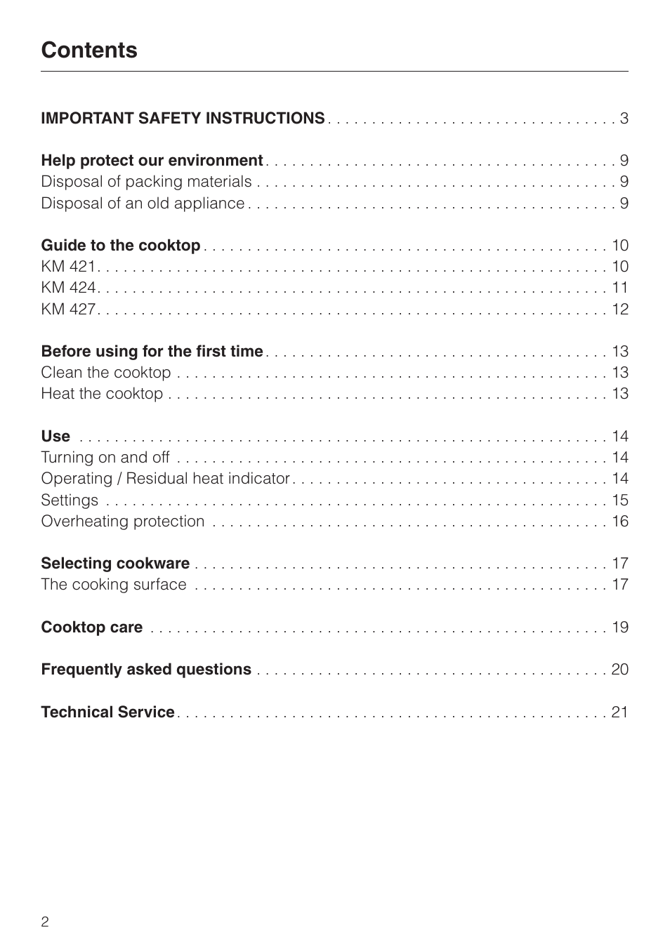 Miele KM424 User Manual | Page 2 / 24