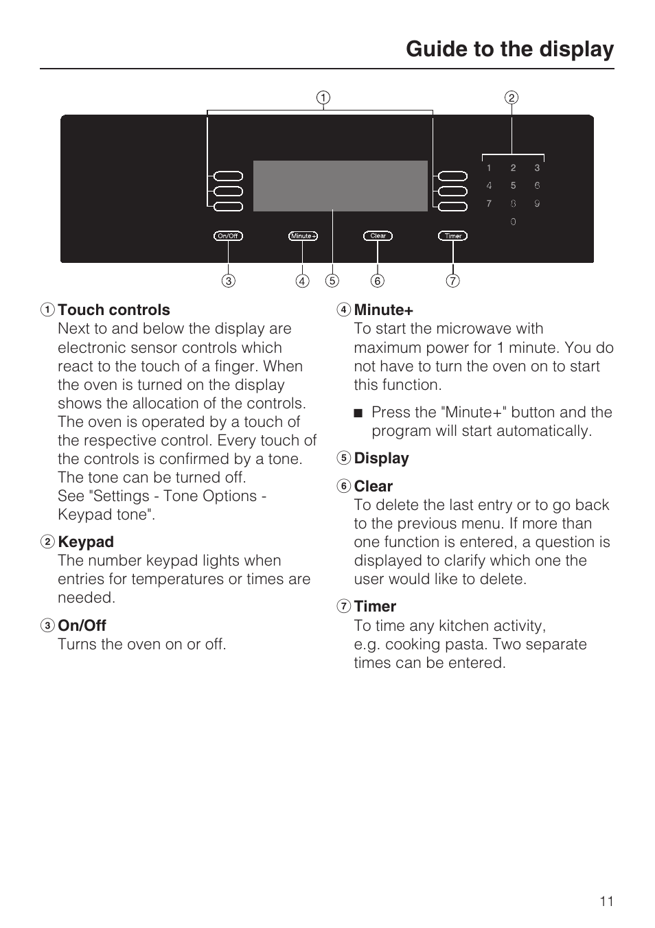 Guide to the display 11, Guide to the display | Miele H 4084 BM User Manual | Page 11 / 72