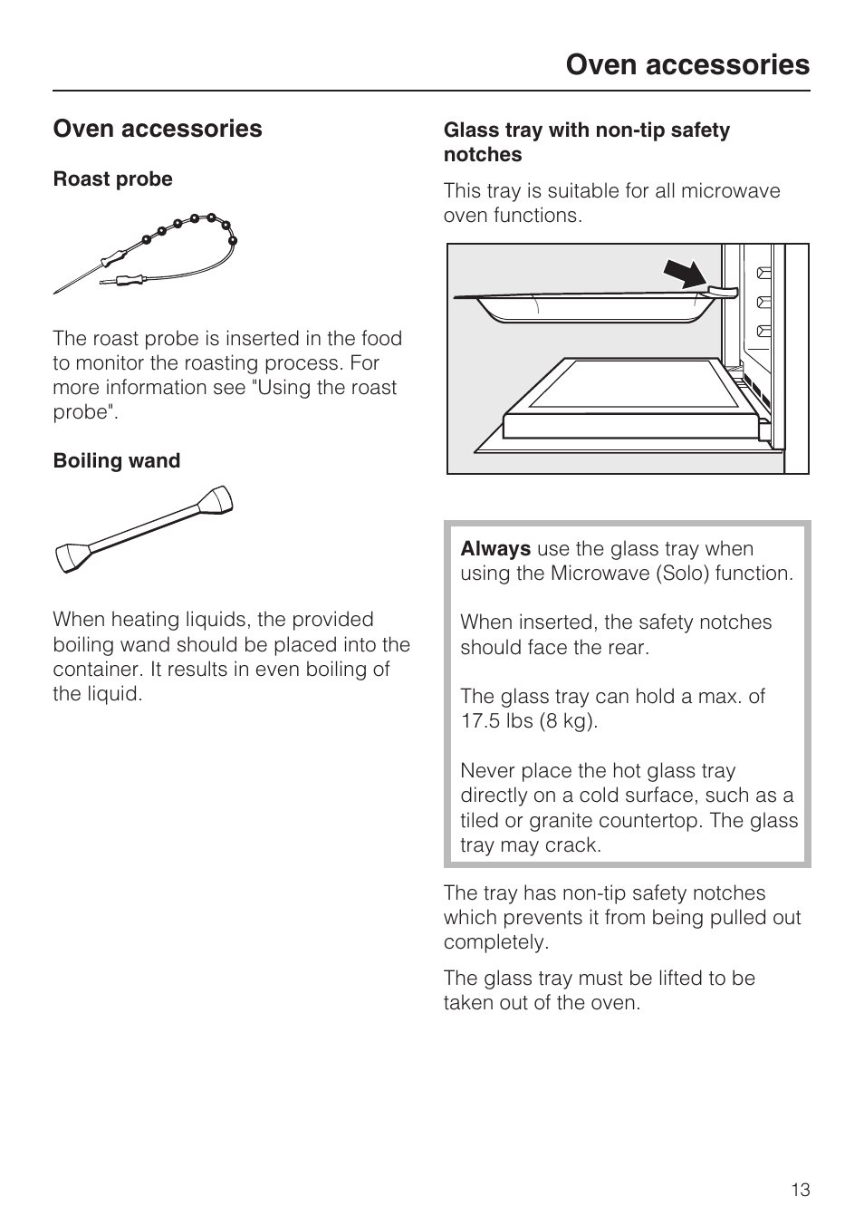 Oven accessories 13, Oven accessories | Miele H 4084 BM User Manual | Page 13 / 72