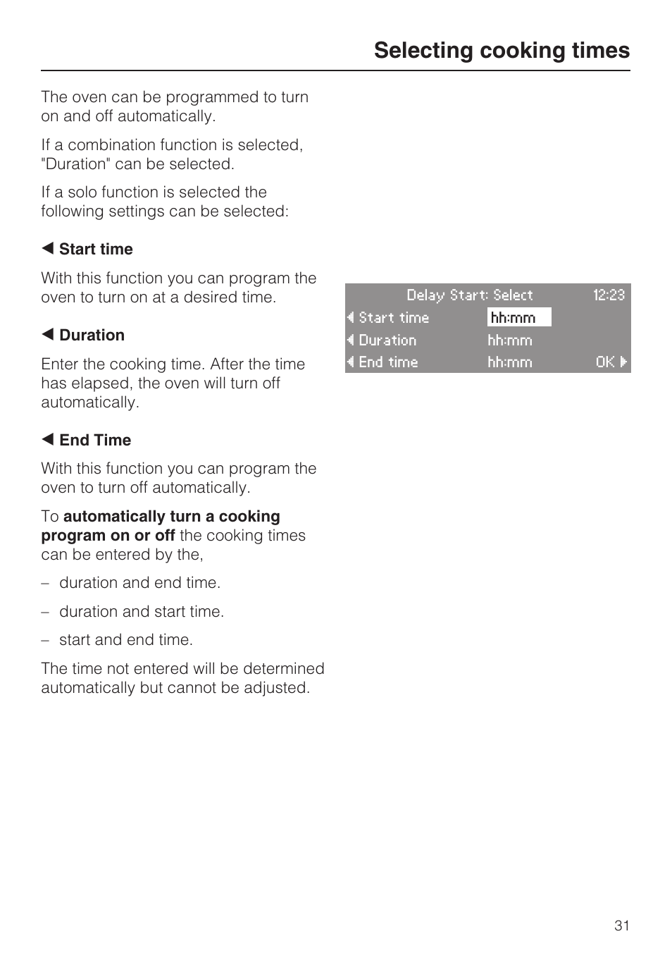Selecting cooking times 31, Selecting cooking times | Miele H 4084 BM User Manual | Page 31 / 72