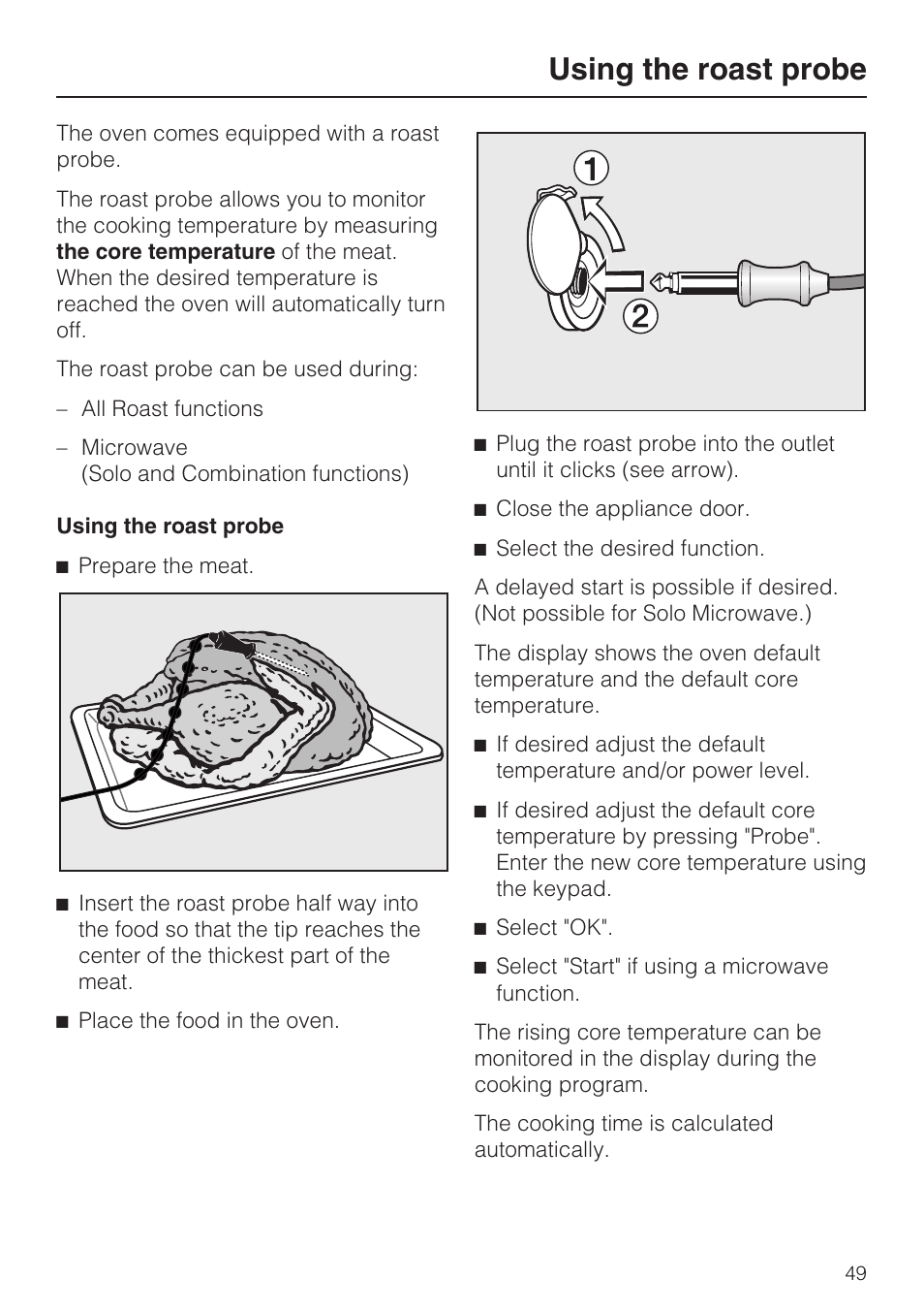 Using the roast probe 49, Using the roast probe | Miele H 4084 BM User Manual | Page 49 / 72