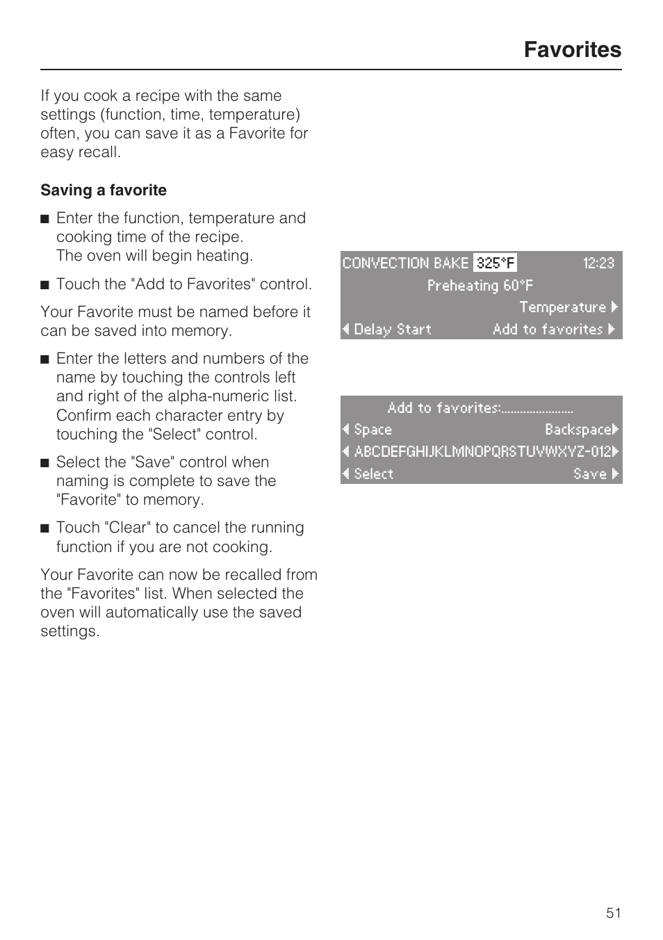 Favorites 51, Favorites | Miele H 4084 BM User Manual | Page 51 / 72