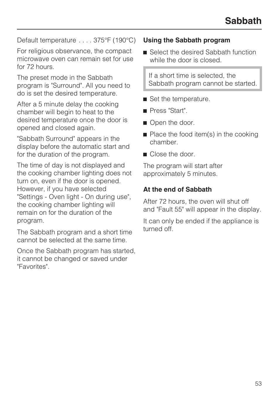 Sabbath 53, Sabbath | Miele H 4084 BM User Manual | Page 53 / 72