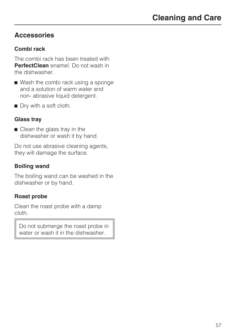 Accessories 57, Cleaning and care, Accessories | Miele H 4084 BM User Manual | Page 57 / 72