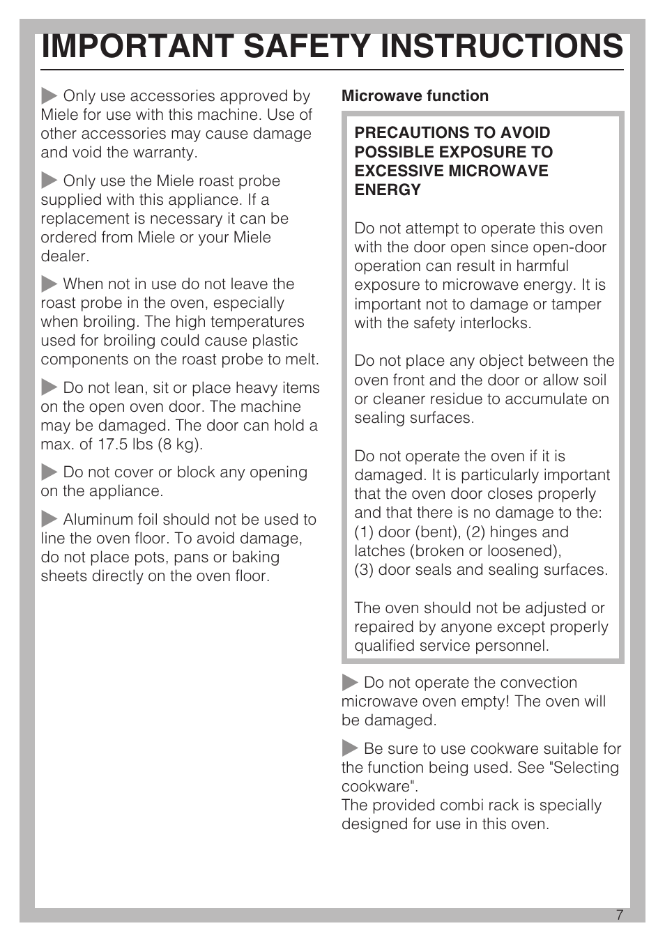 Important safety instructions | Miele H 4084 BM User Manual | Page 7 / 72