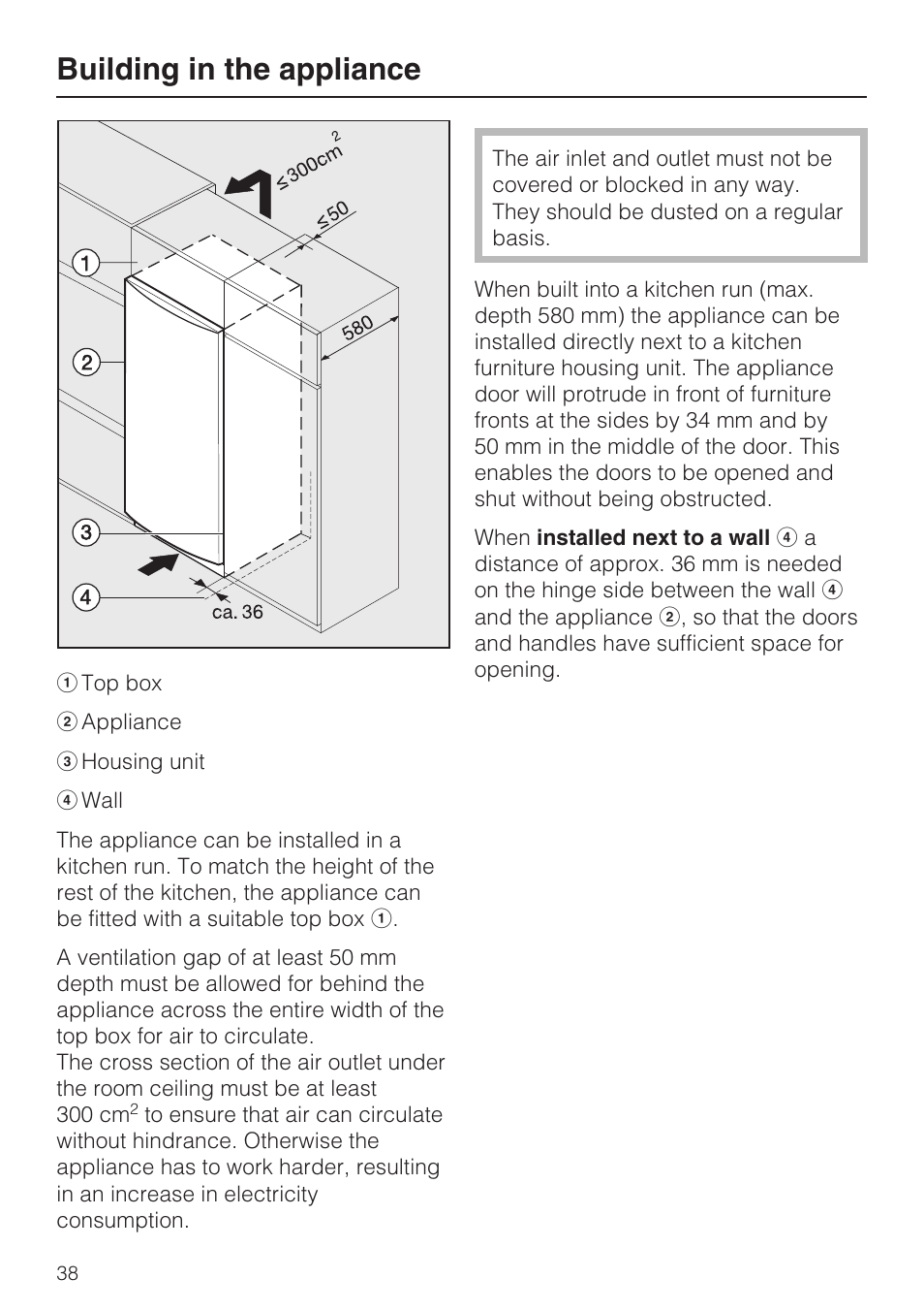 Building in the appliance 38, Building in the appliance | Miele FN 12620 S User Manual | Page 38 / 40