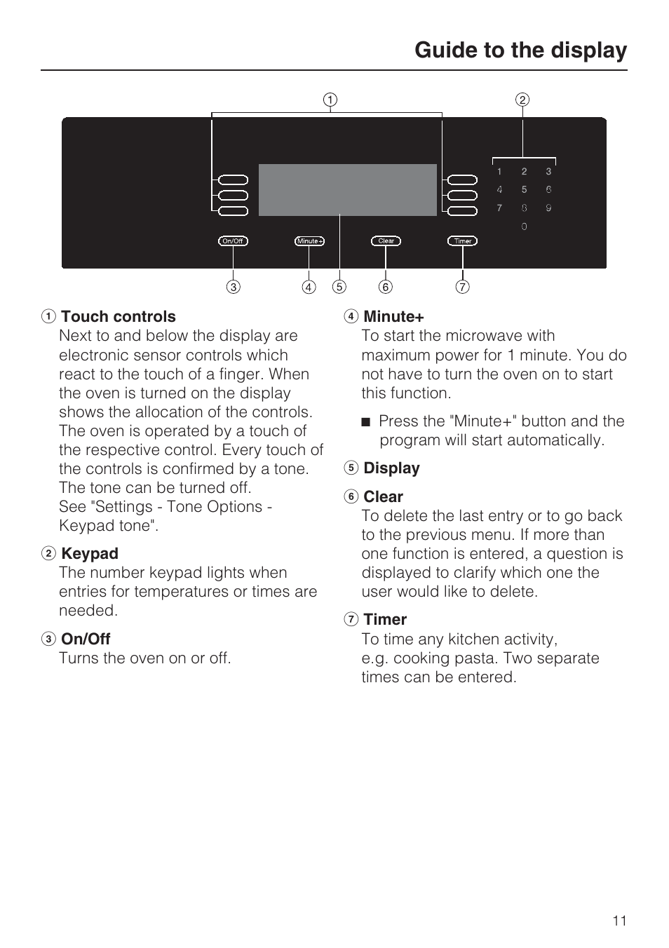 Guide to the display 11, Guide to the display | Miele H 4088 BM User Manual | Page 11 / 72