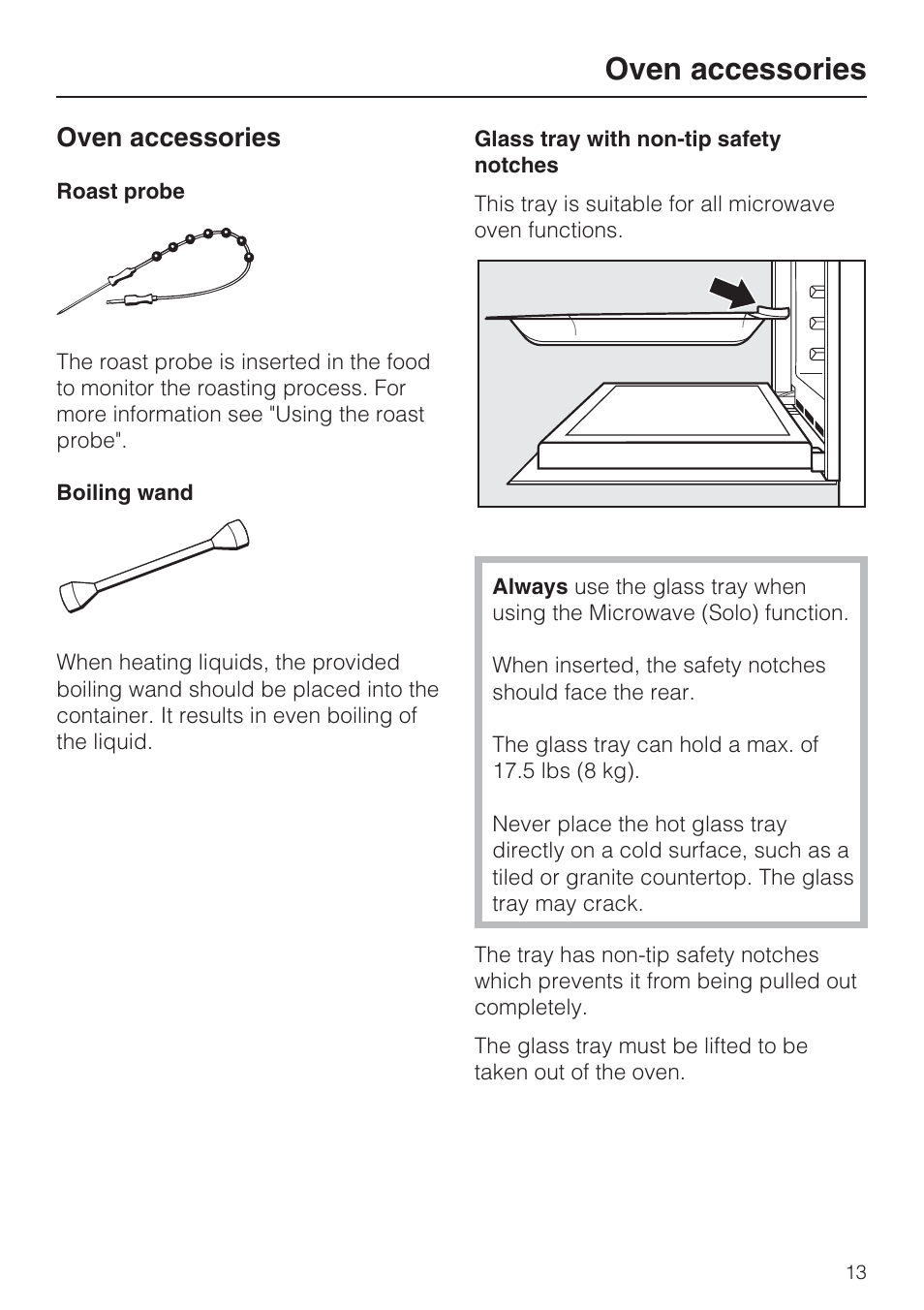 Oven accessories 13, Oven accessories | Miele H 4088 BM User Manual | Page 13 / 72