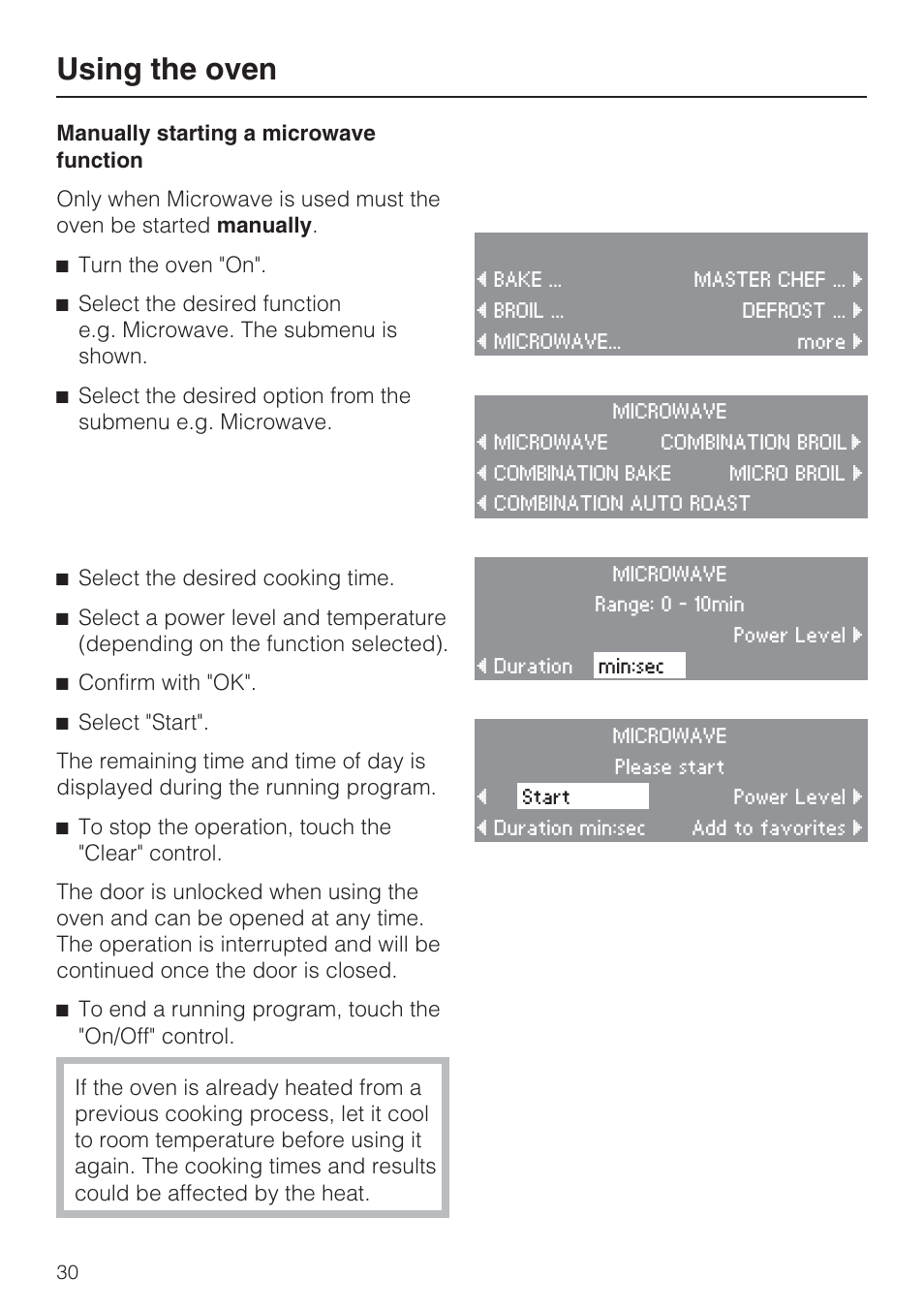 Using the oven | Miele H 4088 BM User Manual | Page 30 / 72