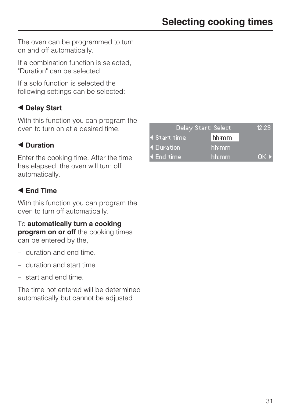 Selecting cooking times 31, Selecting cooking times | Miele H 4088 BM User Manual | Page 31 / 72