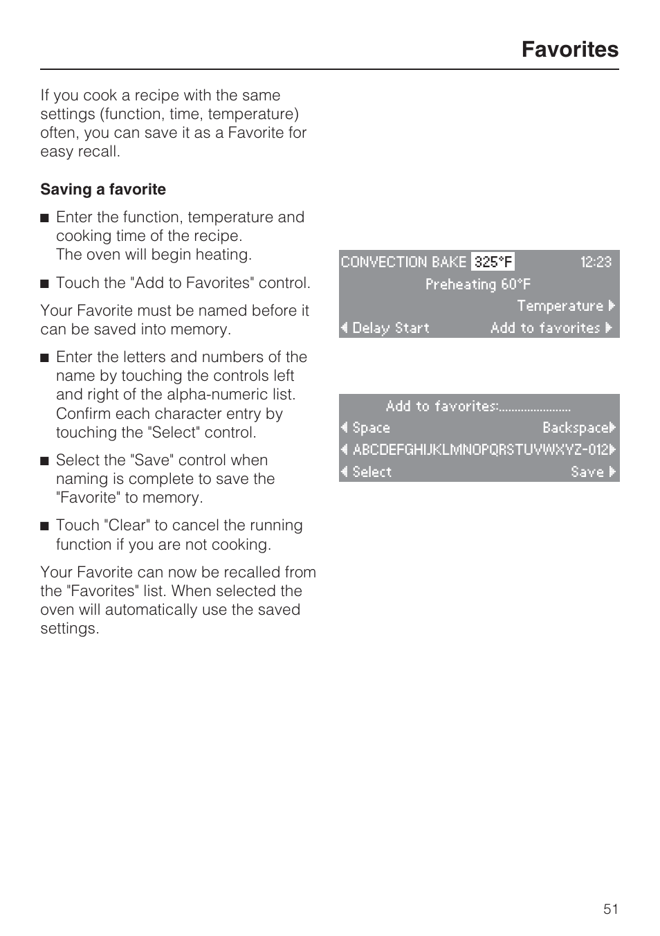 Favorites 51, Favorites | Miele H 4088 BM User Manual | Page 51 / 72