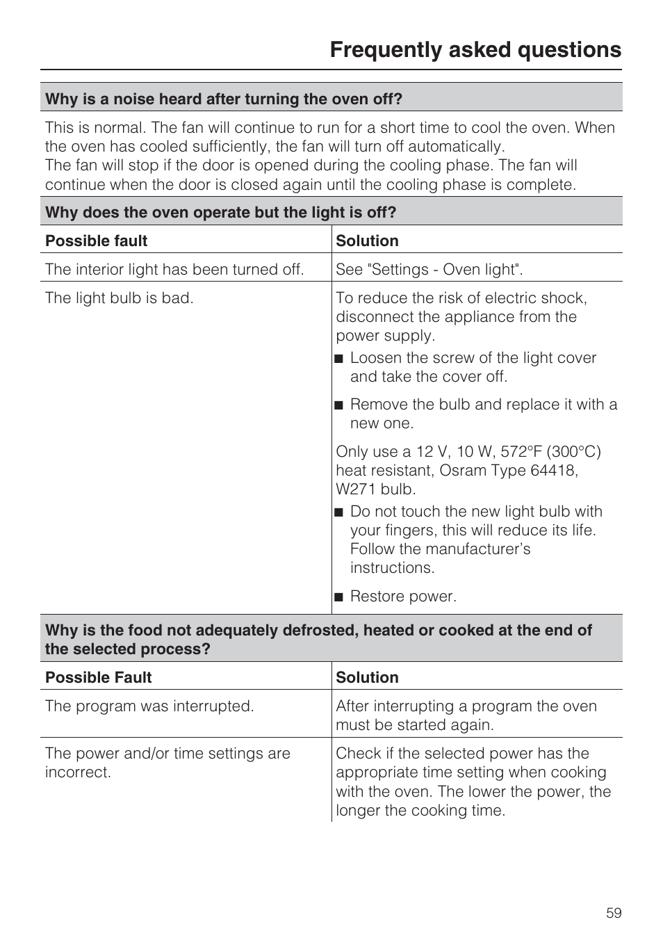 Frequently asked questions | Miele H 4088 BM User Manual | Page 59 / 72